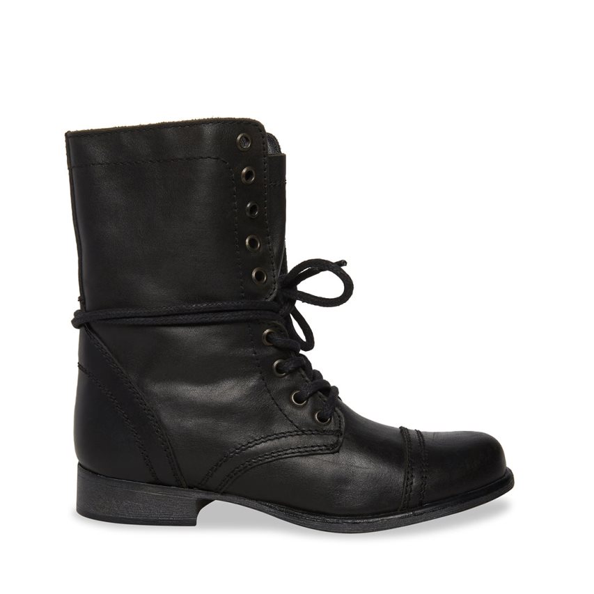 Black Steve Madden Troopa Leather Women\'s Ankle Boots | PH 9580XMW